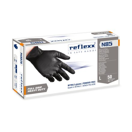 Reflexx N85 Full Grip púdermentes nitril kesztyű, fekete, 50db/cs-L