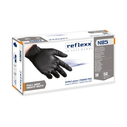 Reflexx N85 Full Grip púdermentes nitril kesztyű, fekete, 50db/cs-M
