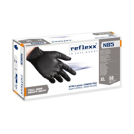 Reflexx N85 Full Grip púdermentes nitril kesztyű, fekete, 50db/cs-XL