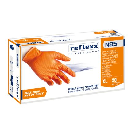 Reflexx N85 Full Grip púdermentes nitril kesztyű, narancs, 50db/cs-XL