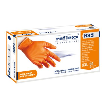 Reflexx N85 Full Grip púdermentes nitril kesztyű, narancs, 50db/cs-XXL
