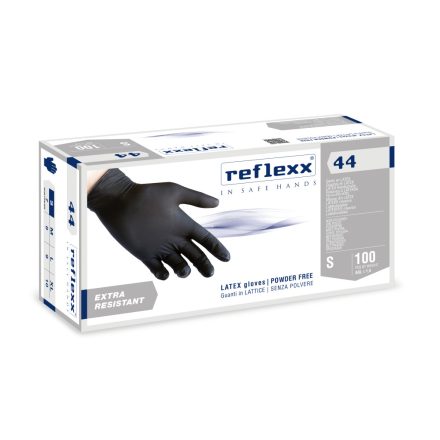 Reflexx R44 púdermentes latex kesztyű, fekete, extra ellenálló-S