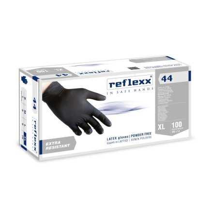 Reflexx R44 púdermentes latex kesztyű, fekete, extra ellenálló-XL